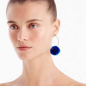 J Crew Blue Pom Pom Raffia Earrings